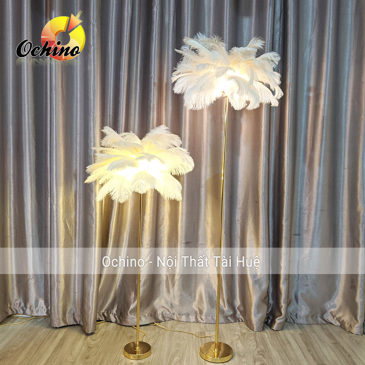 (FREE SHIP) Đèn lông vũ, Đèn Cây Lông Vũ Sang Chảnh, Đèn Chụp Hình Lông Đà Điểu Chân Vàng Nhập Khẩu Cao Cấp (Hàng có sẵn)