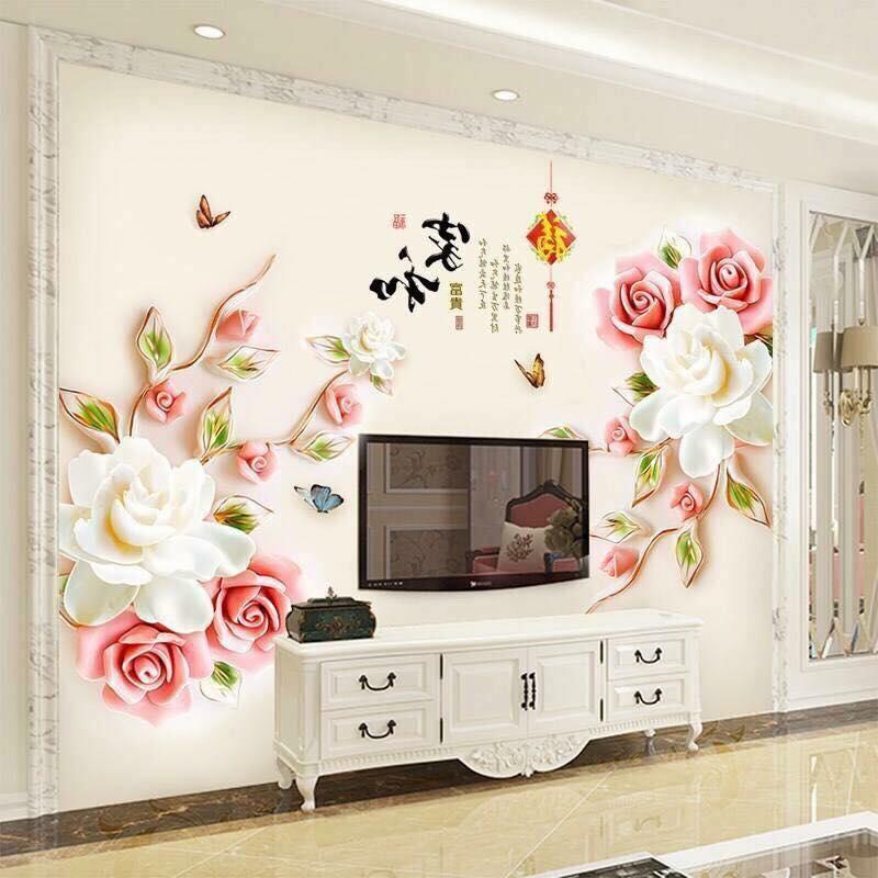 decal dán tường mẫu hoa hồng đá 3D sang chảnh