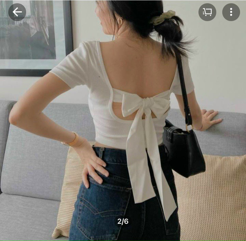 [HCM]áo thun gân cột nơ lưng croptop cổ vuông