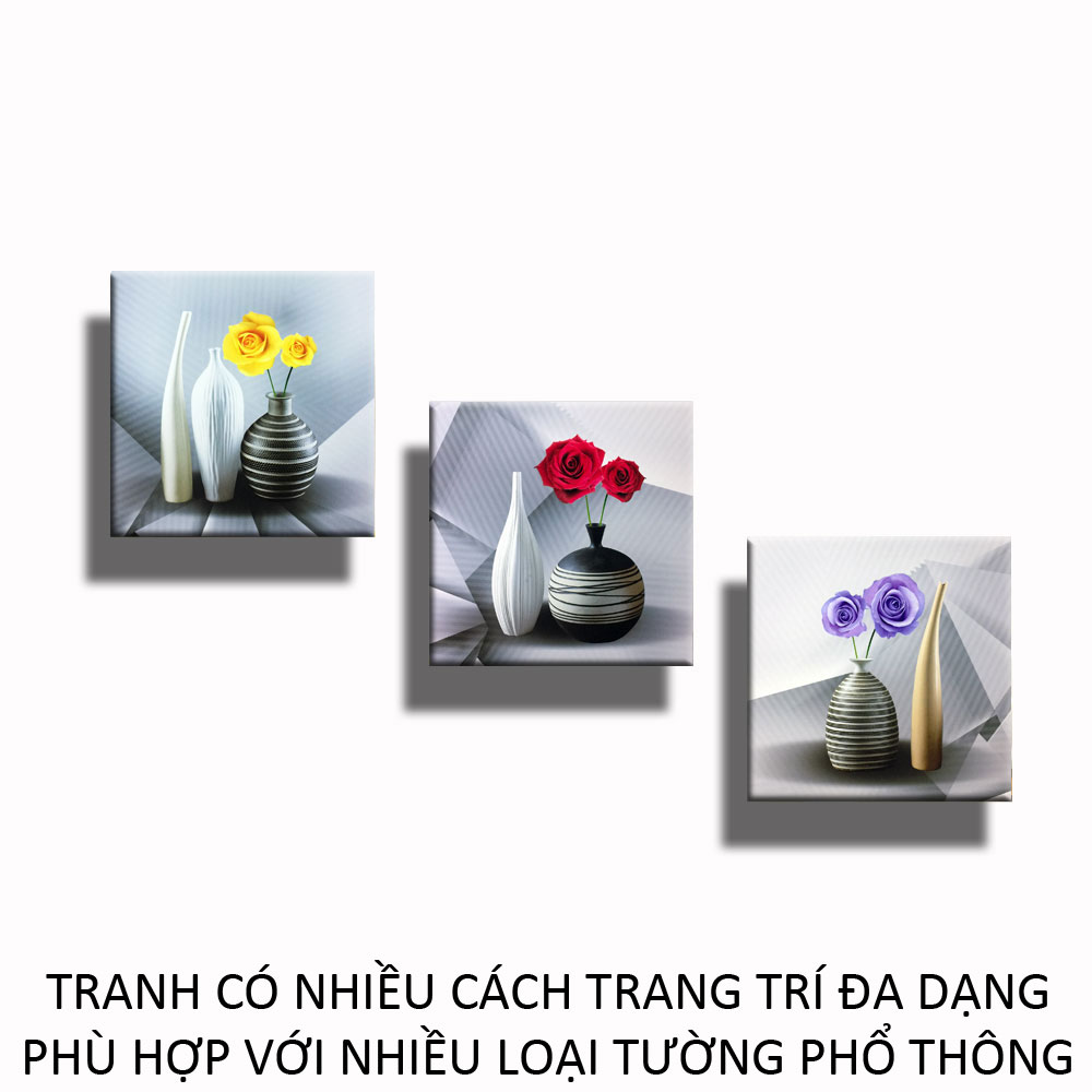 Tranh treo tường - Tam Sắc Hồng - Tranh Minh Hiền (3 tranh - 40 x 40cm/tấm)