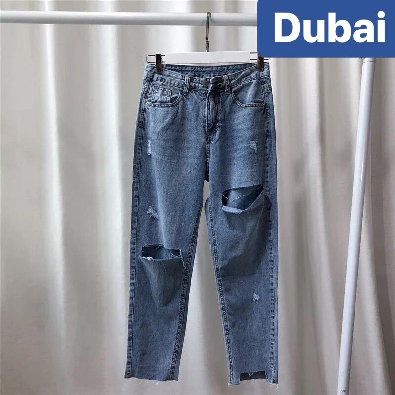 QUẦN JEAN BAGGY NỮ CHẤT BÒ XANH RÁCH KIỂU MỚI SIÊU CUTE HÀN QUỐC LƯNG CAO NÂNG MÔNG DB-01 - DUBAI FASHION