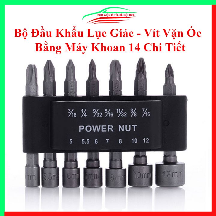 Bộ đầu khẩu lục giác - vít vặn ốc bằng máy khoan 14 chi tiết đa năng hàng chuẩn