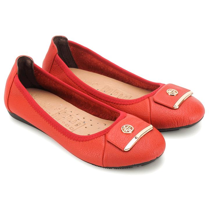 Giày nữ búp bê da bò màu cam HK7910