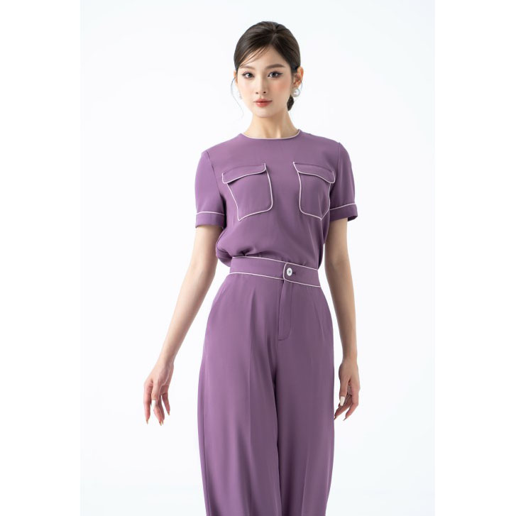 Áo lụa kiêu nữ ngắn tay phối viền trắng SIXDO (Short Sleeves Silk Top)