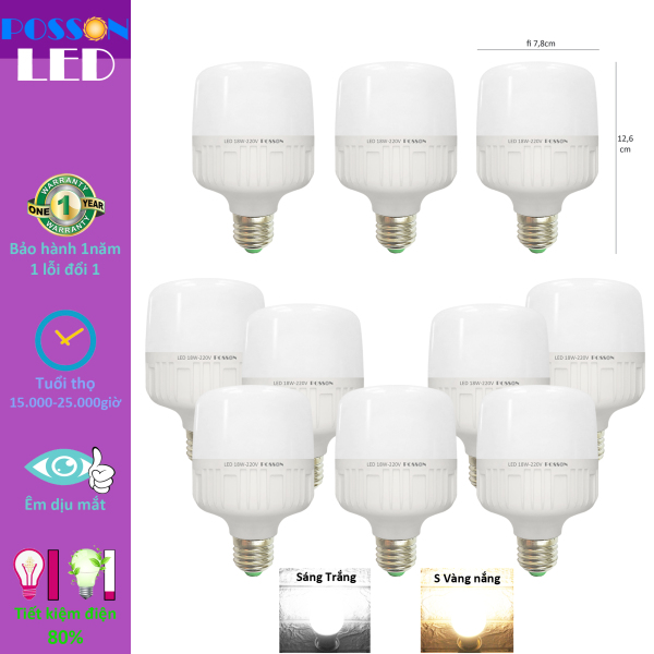 10 Bóng đèn Led bup trụ 18w bulb kín chống nước tiết kiệm điện Posson LC-N18x