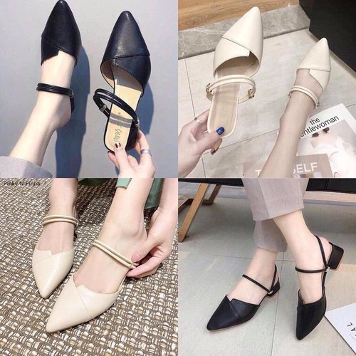 Giày Bít Mũi Nữ Đế Thấp Da Mềm Đi Được 2 Kiểu