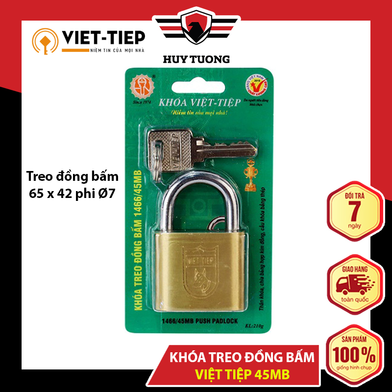 Ổ khoá việt tiệp đồng 65 x 42 ống phi 7ly ( khoá bấm ) - Huy tưởng