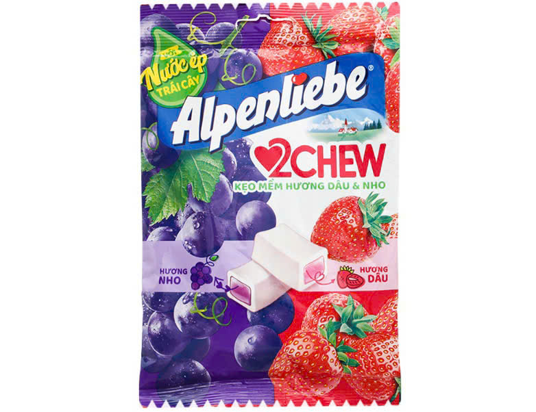 Kẹo Mềm Alpenliebe 2Chew Hương  Dâu & Nho Gói 84g