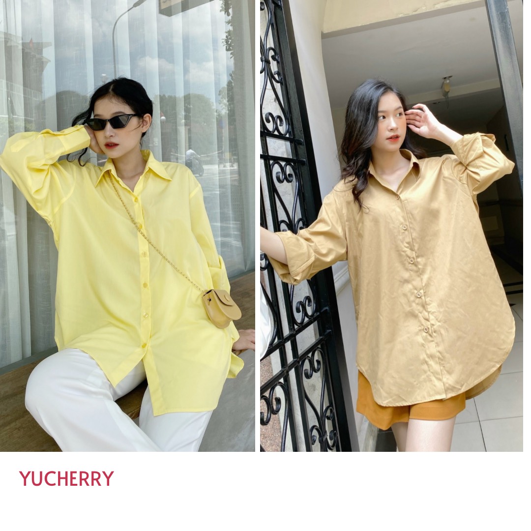 YU CHERRY | Áo sơmi basic nữ form oversize có thể mặc giấu quần Basic Cotton Shirt YA381