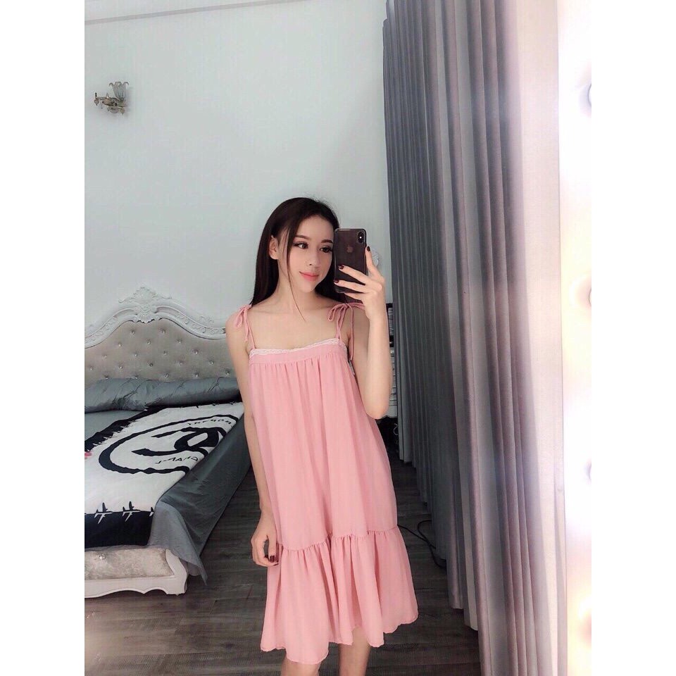 Đầm Von Hai Dây Cột Nơ Đuôi Cá TTS0067