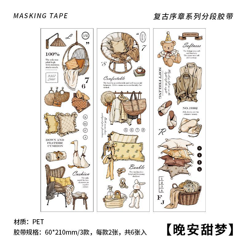 6 pcs Sticker PET Masking Tape DIY Decoration Journal Vintage - Infeelme