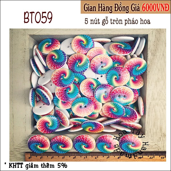 Nút gỗ tròn hình hoa xoáy bt059 - hoa tay handmade