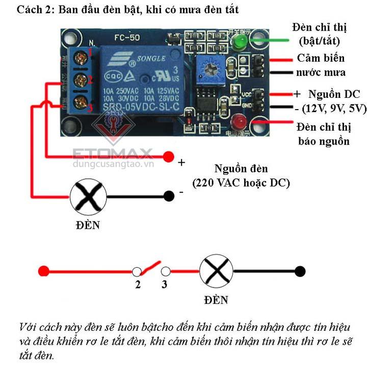 Mạch công tắc cảm biến nước mưa 12v