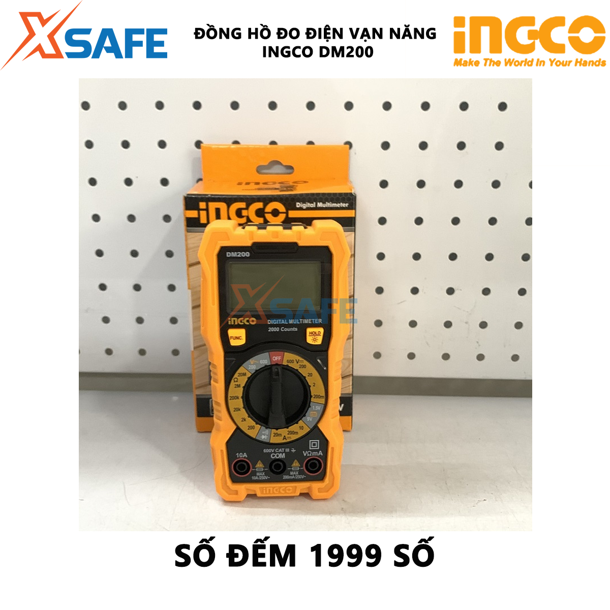 Đồng hồ vạn năng INGCO DM200 | Đồng hồ đo điện vạn năng Điện áp DC 200mV/2V/20V/200V/600V Điện áp AC 200V/600V Dòng điện DC 200A/2mA/20mA/200mA/10A đo được dòng điện DC, điện áp AC/DC, điện trở...