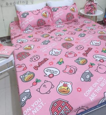 Bộ ga gối 3 món 1m6x2m gồm 1 ga 2 vỏ gối nằm,mẫu heo hồng nhí nhố