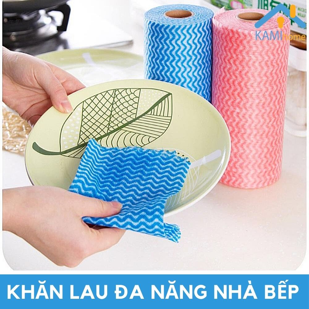 Khăn lau vải không dệt đa năng có thể dùng khô và ướt dạng Cuộn 50 tờ lau đồ bếp phòng khách nhà vệ sinh mã 70017