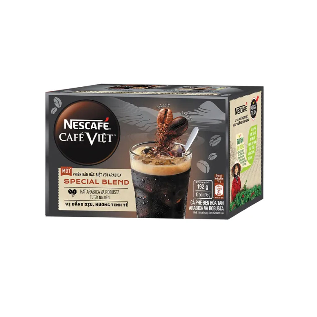 Cà phê đen hòa tan Arabica và Robusta Nescafé Café Việt hộp 12 gói x 16g