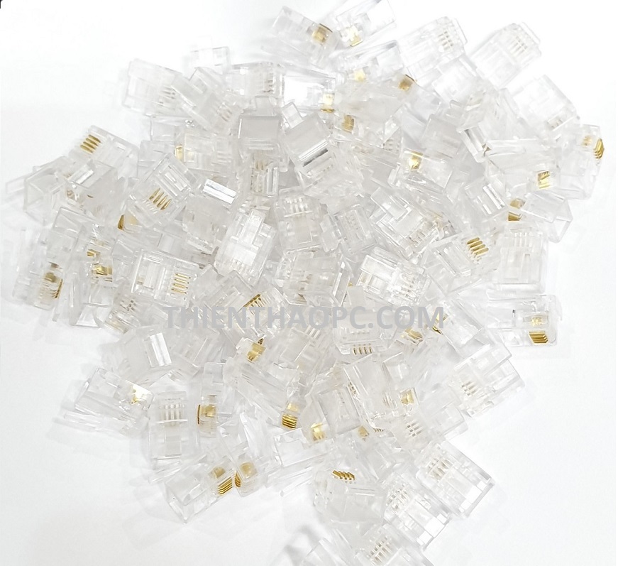 Hạt điện thoại RJ11 , bấm dây line điện thoại 4 Pin loại tốt 100 Chiếc / Túi