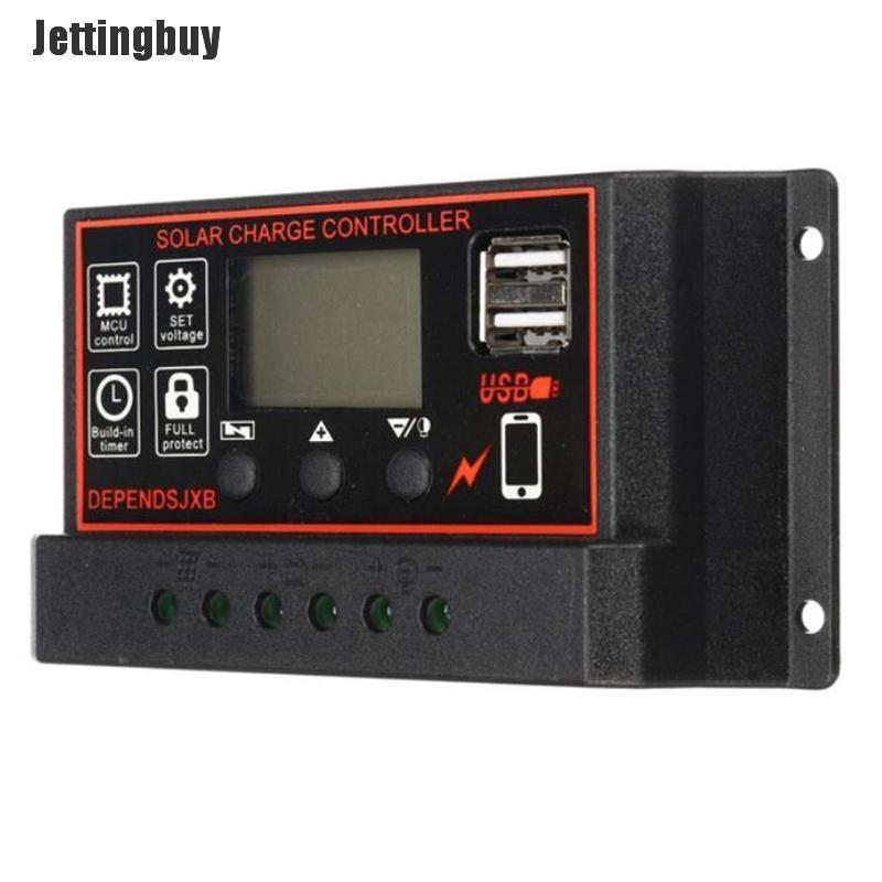 Jettingbuy 10A-60A MPPT 12V/24V Solar Charger Controller USB Dual Solar Panel Regulator