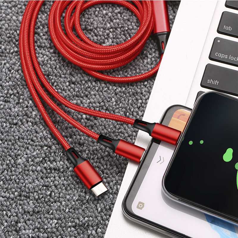 Cáp Sạc 3 đầu NHÔM dây dù Táo Android TypeC (V9)