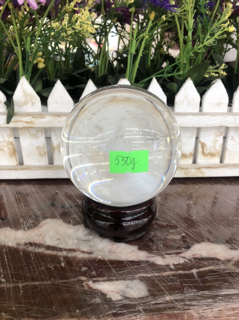 Quả cầu phong thủy đá thạch anh canxit trắng vân mây - đường kính 7,1 cm; 7,4 cm; 7,6 cm; 7,7 cm và 7,9 cm