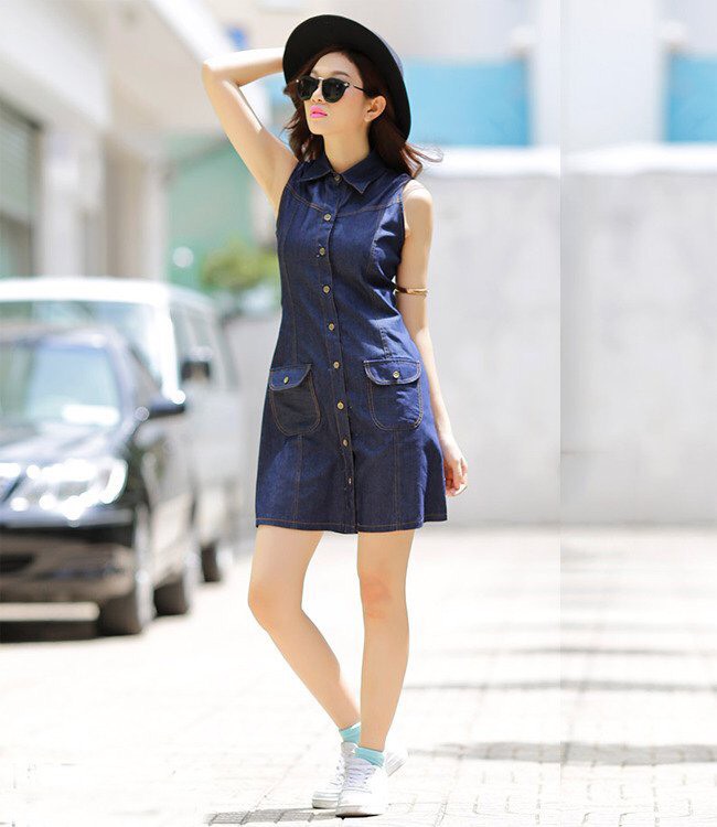 ĐẦM JEAN CỔ SƠ MI PHỐI TÚI D7930