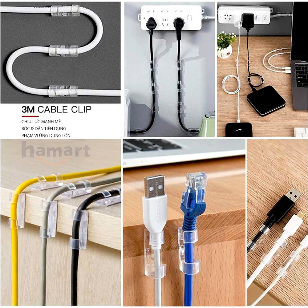 Nẹp Dây Điện Dán Tường Keo 3M Vỉ 20 Kẹp Dây Cáp Điện Đi Dây Điện Dán Tường Chống Rối 3 Màu