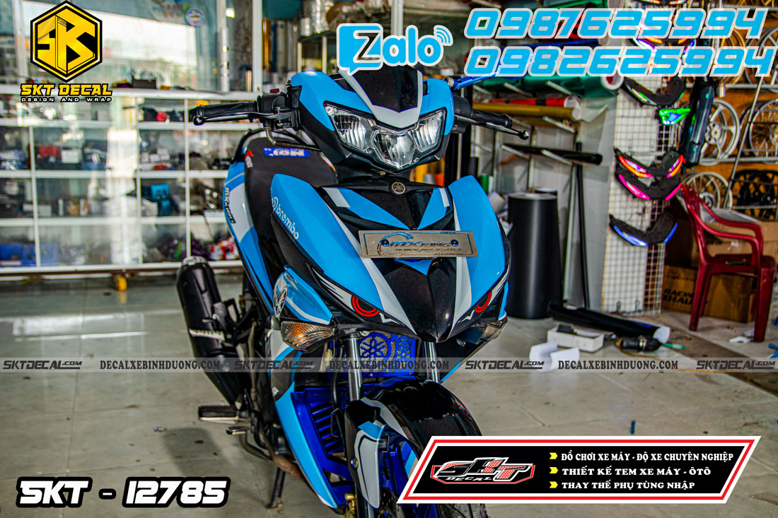 tem trùm xe exciter 150 xanh đen bạc mxking