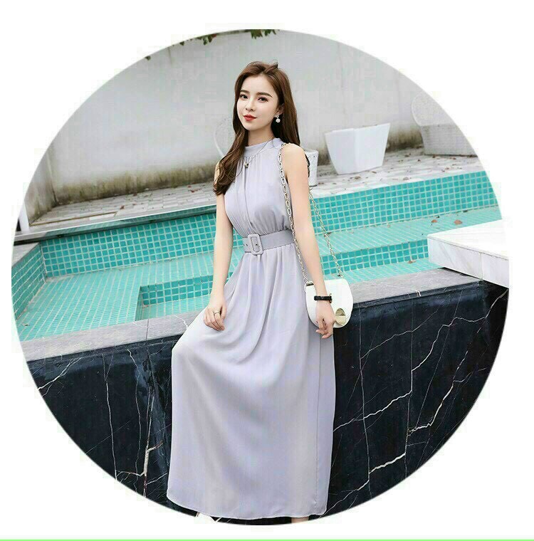 đầm dài maxi chất chifon cổ trụ kèm nịt