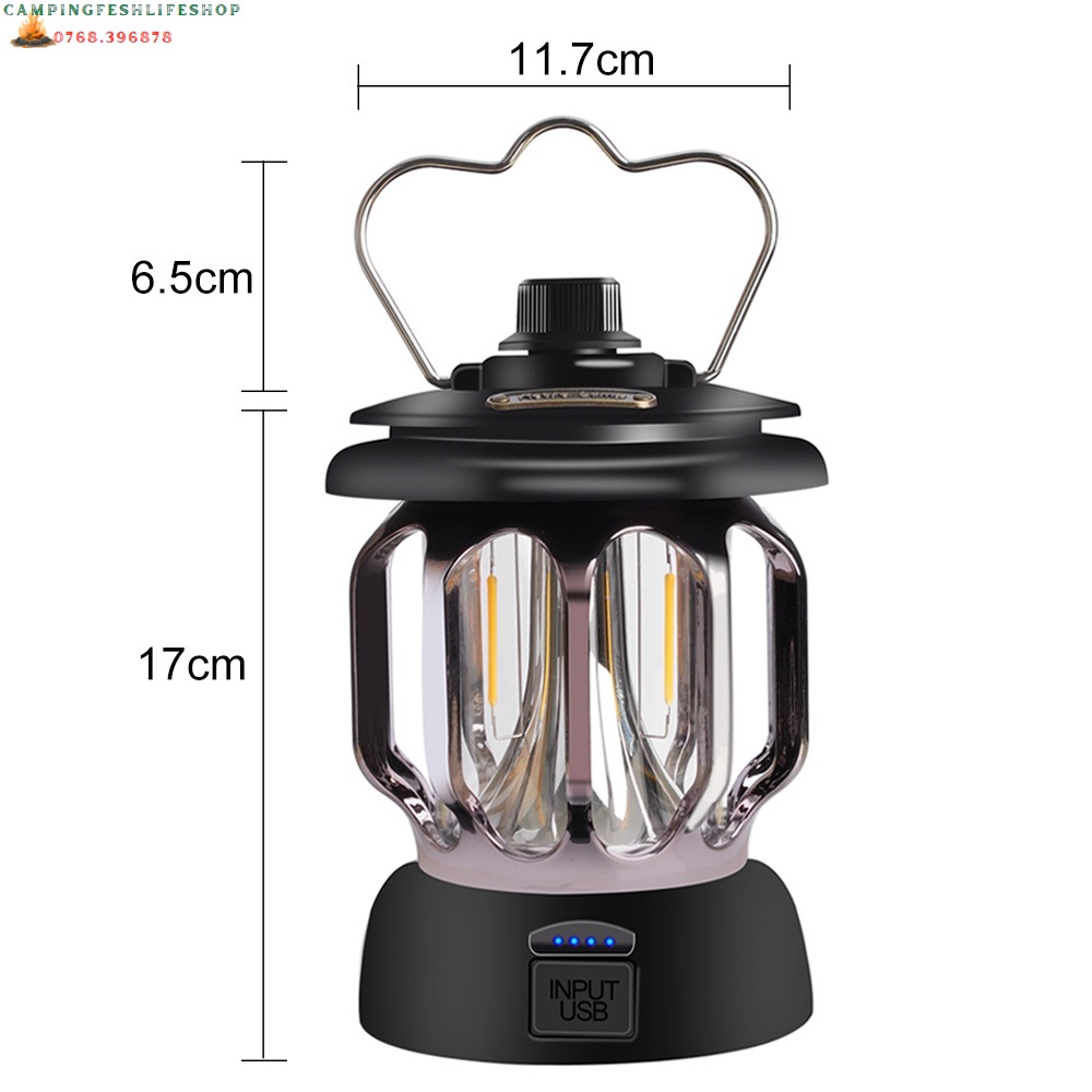 Đèn cắm trại cổ điển ,Đèn bão,Đèn Retro,Đèn led xạc type C