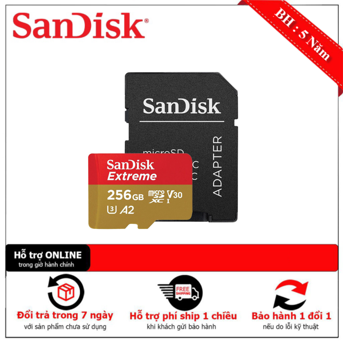 [HCM][New 2021] Thẻ Nhớ MicroSDXC SanDisk Extreme V30 A2 256GB 160MB/s SDSQXA1-256G-GN6MN [Bảo Hành 5 Năm]