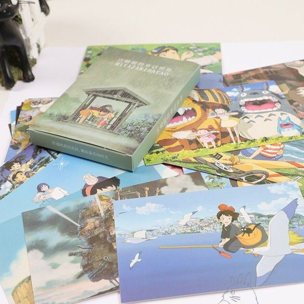 Postcard ghibli spirited away totoro hộp ảnh anime chibi vùng đát linh hồn bưu thiếp lomo ảnh dán
