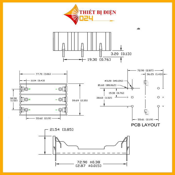 Đế Pin 18650 Chân Hàn Riêng Biệt