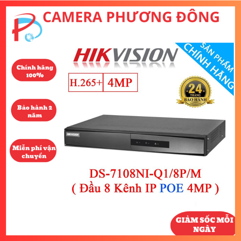 Đầu ghi camera ip 8 kênh hikvision ds-7108ni-q1/8p/m 4mp 2k, 8 cổng poe - hàng chính hãng