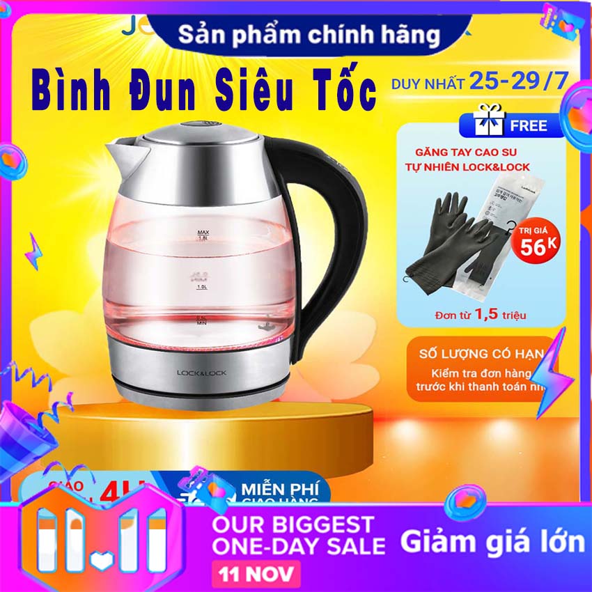 Ấm đun siêu tốc thủy tinh lock&lock chính hãng , ấm đun nước siêu tốc lock&lock thủy tinh chống nóng tự động ngắt điện - bảo hành 12 tháng free ship toàn quốc.