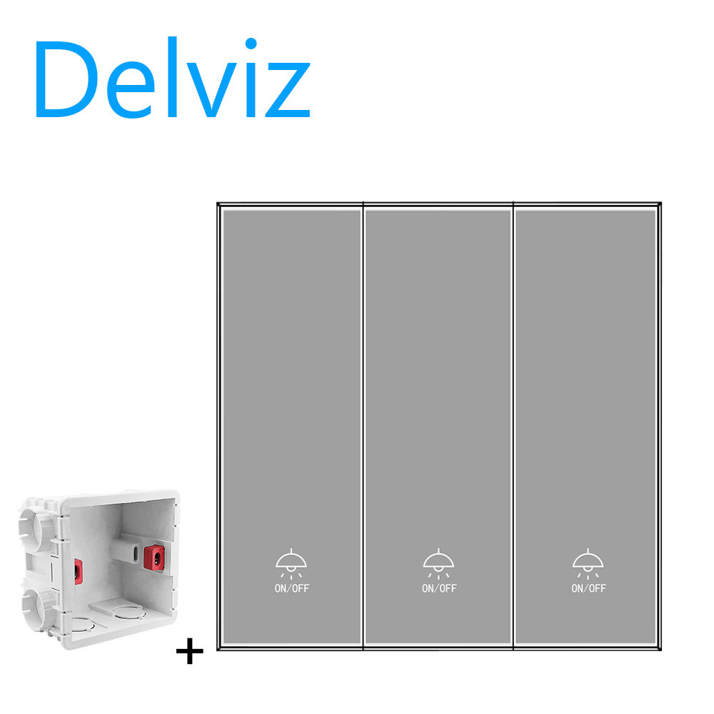 Delviz  glass switch, white full screen panel 10A wall embedded socket power switch, AC 110V-250V 86mm*86mm, 3 Gang 2 Way pushbutton switch, light switch.