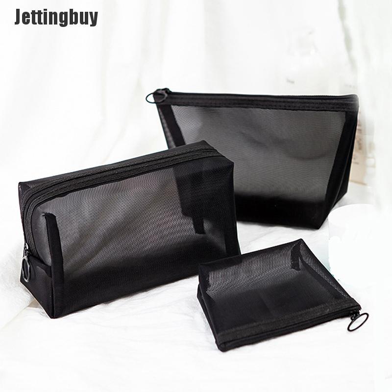 Jettingbuy 3pcs Cosmetic Bag Travel Fashion Black Toiletry Makeup Organizer Bags Case Pouch