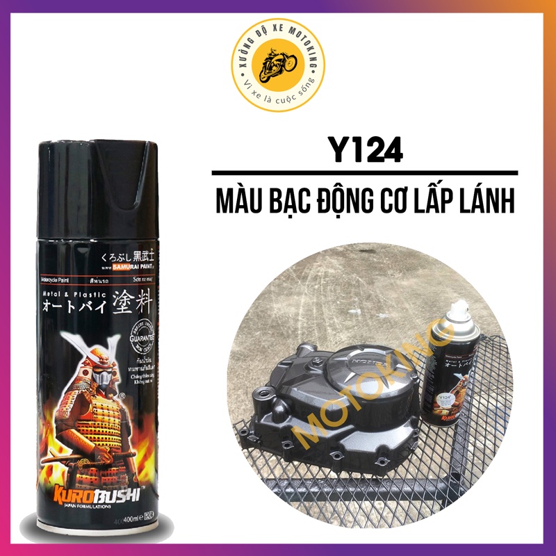 Sơn samurai m&agrave;u bạc sẫm lấp l&aacute;nh Y124* - chai sơn xịt chuy&ecirc;n dụng d&agrave;nh cho sơn lốc m&aacute;y, b&aacute;nh m&acirc;m, d&agrave;n ch&acirc;n xe m&aacute;y, &ocirc; t&ocirc;