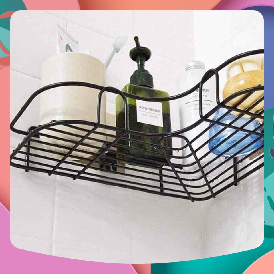 Kệ góc sắt đen treo tường nhà tắm, nhà bếp dán tường chịu lực hàng cao cấp shop hoàng dương