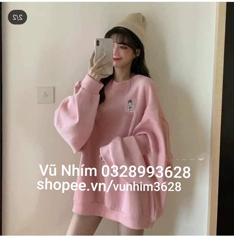 Áo nỉ sweater đôi bạn thân màu hồng