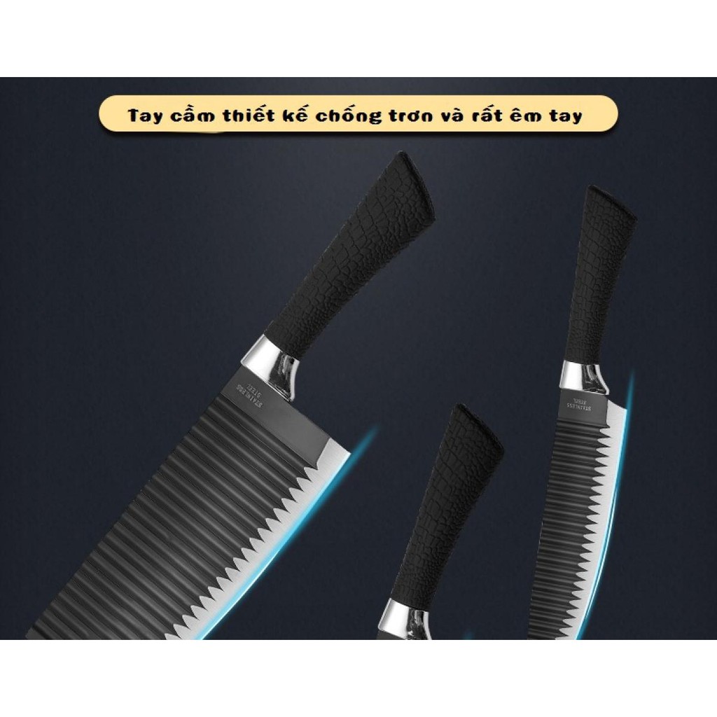 [HCM][steak knives super sharp] Set 3 knife stainless steel wavy anti-adhesive super Sharp (specializing in Thai filter meat paring fruit)