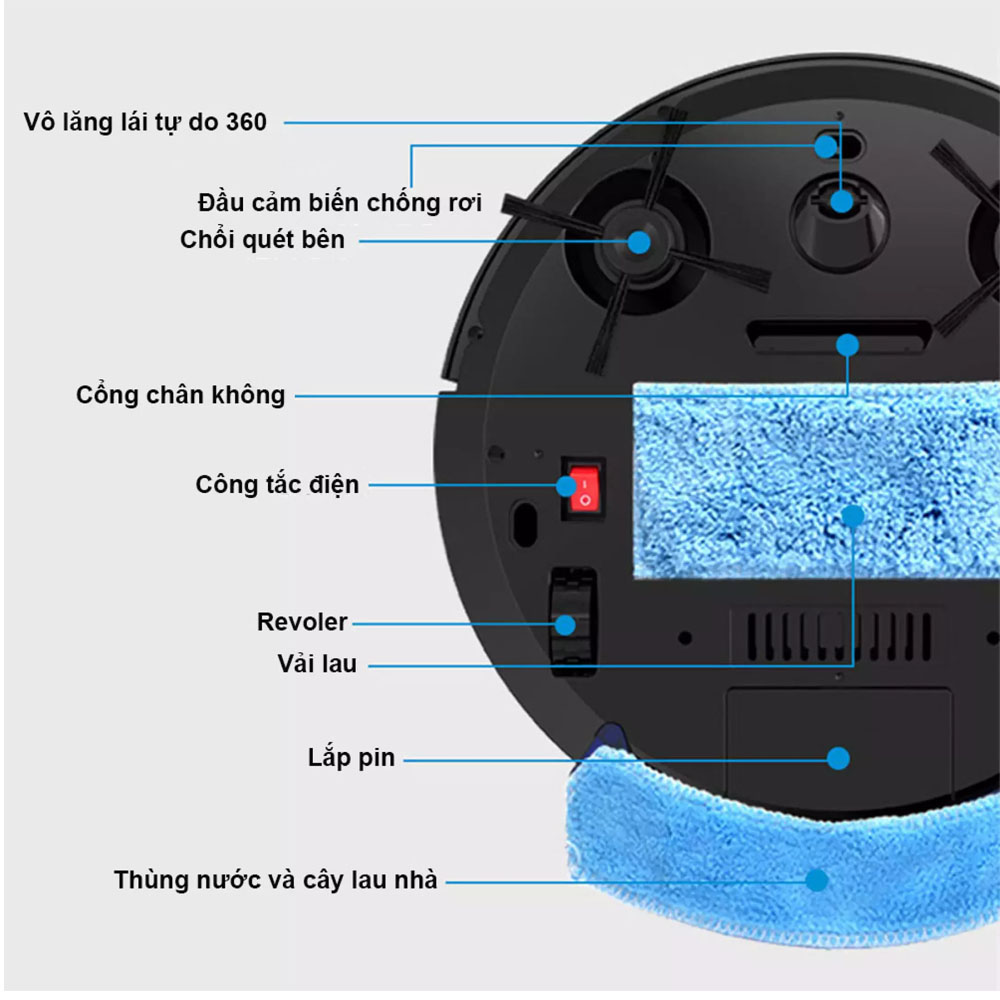 Robot Hút Bụi, Ro Bot Lau Nhà Hút Bụi lực hút mạnh mẽ, mắt thần chống rơi tốt hơn robot hút bụi Ecovacs, Xiaomi, Hasari, Deebot