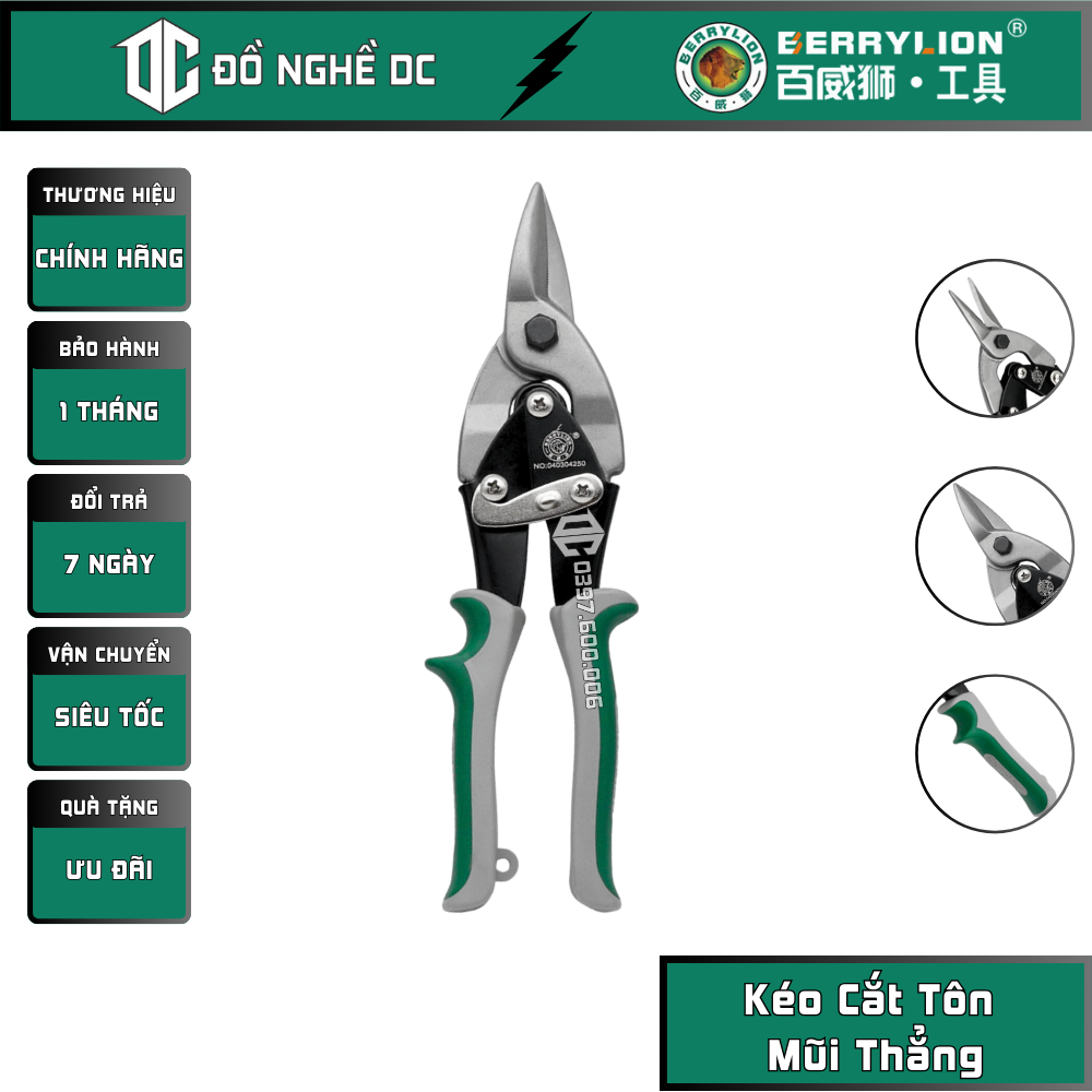 Kéo cắt tôn mũi thẳng 10''250mm 040304250 berrylion thép cr-v dụng cụ chuyên cắt những tấm tôn inox, tấm sắt thép