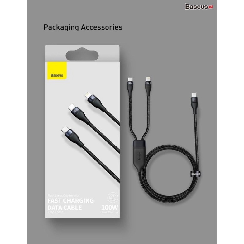 Cáp sạc nhanh 100W Type C to Lightning & Type C Baseus Flash Series One-for-two Fast Charging Data Cable Type-C to L+C