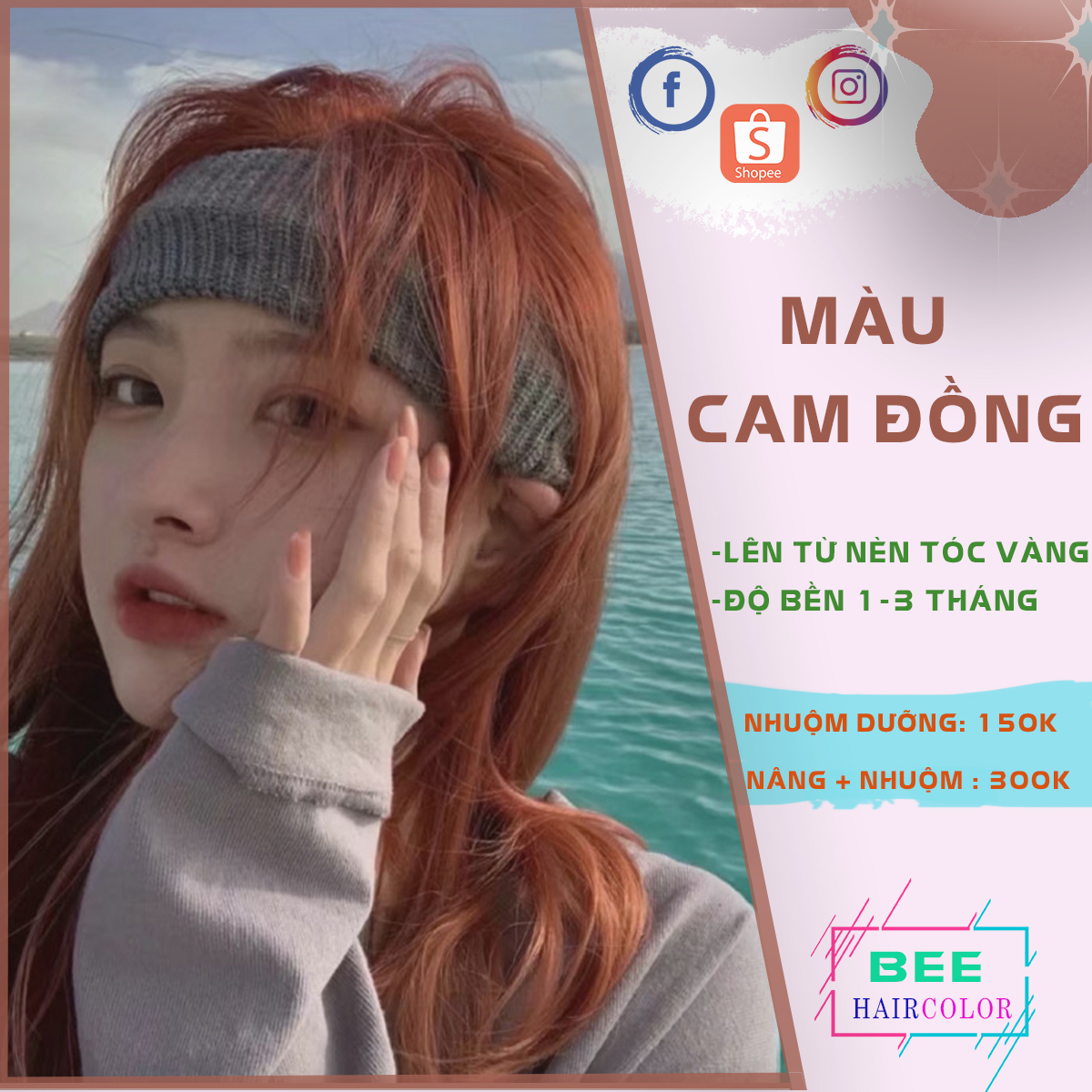thuốc nhuộm tóc  màu Cam Đồng [ tặng kèm trợ dưỡng + bao tay nhuộm ]