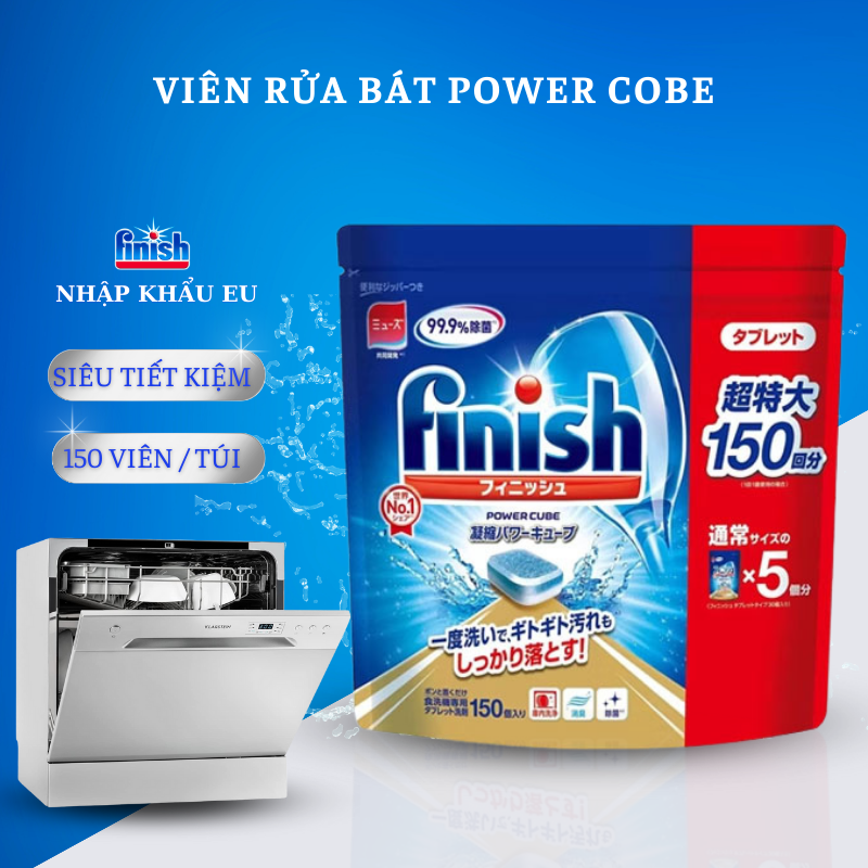 Viên rửa bát Finish Power Cube Nhật Bản (túi 150 viên) dành cho máy rửa bát