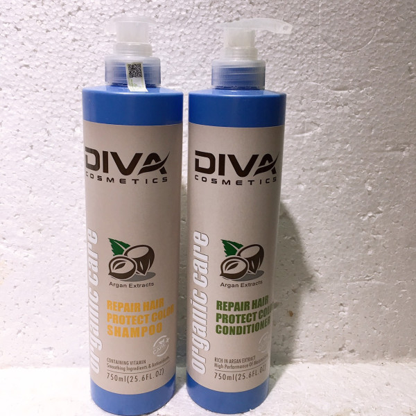 Cặp Dầu Gội Xả Phục Hồi Giữ Màu Tóc Diva Dừa 750ml