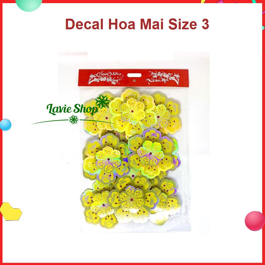 Decal trang trí tết Hoa Mai dán kính