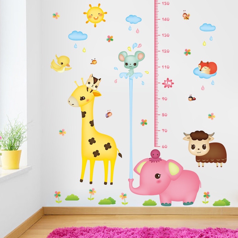 Decal tranh dán tường thước đo voi hồng