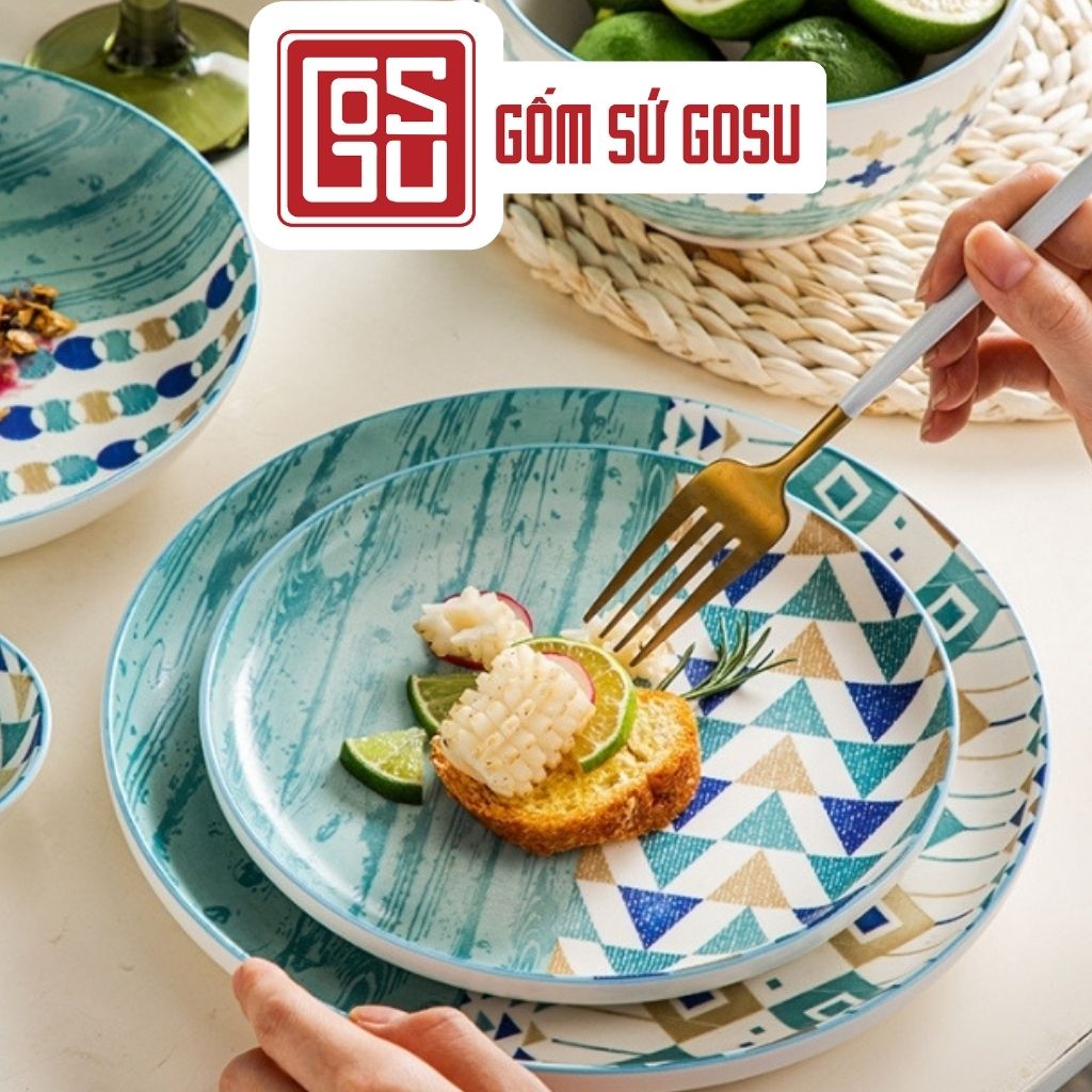 Bộ chén đĩa cao cấp, bát đĩa xanh đại dương